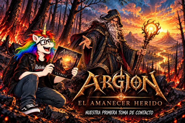 Unicornio y mago bajo el amanecer herido