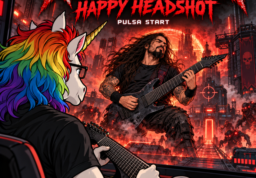 Unicornio gamer ante un infierno metalero